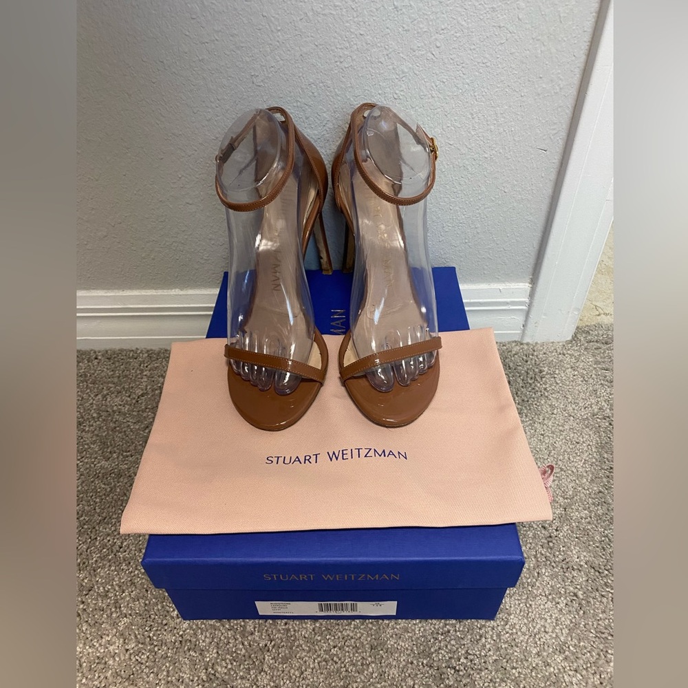 Stuart Weitzman Tan Patent Nudistsong Heels Size 7.5